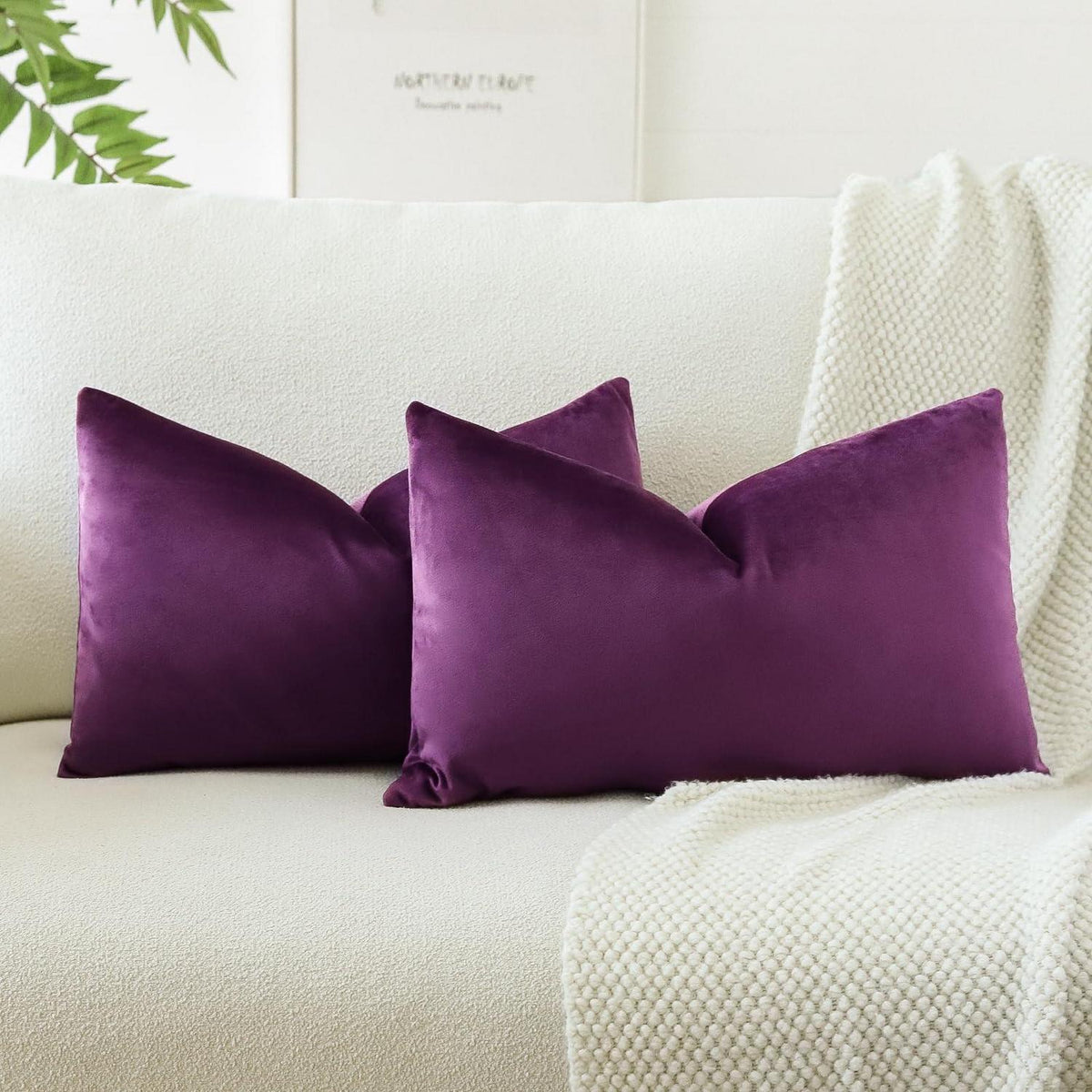 Samt Kissenbezüge 40x60 cm Aubergine Lila - 2er Set
