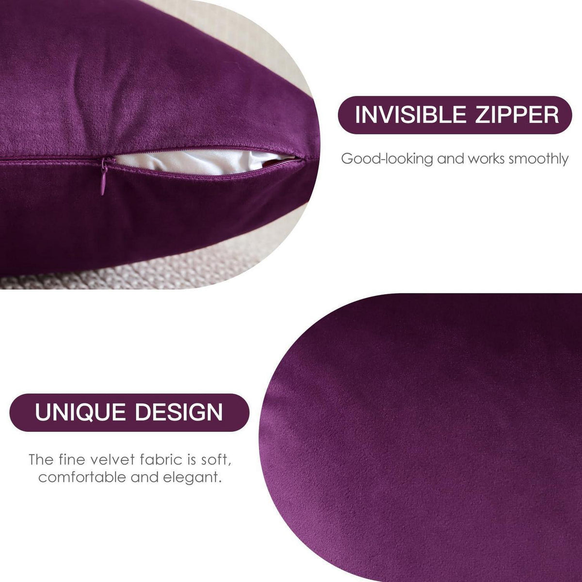 Samt Kissenbezüge 40x60 cm Aubergine Lila - 2er Set