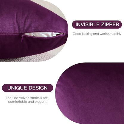 Samt Kissenbezüge 40x60 cm Aubergine Lila - 2er Set