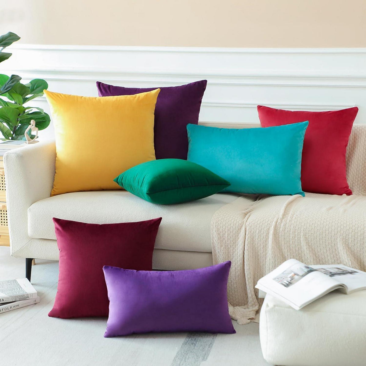 Samt Kissenbezüge 40x60 cm Aubergine Lila - 2er Set