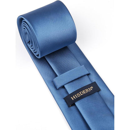 Herren Krawatten-Set mit Einstecktuch und Krawattenklammer, Blau