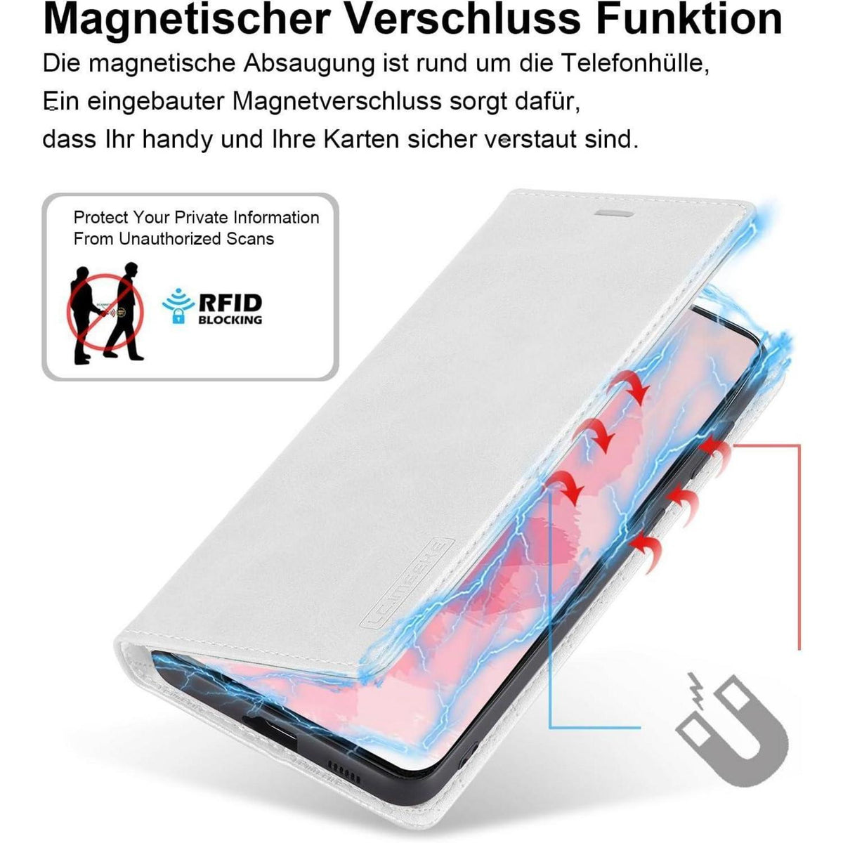 Samsung A53 5G Klapphülle Weiß mit Ständer & Kartenfächern in Lederoptik