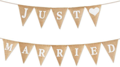Just Married Girlande Deko Jute Hochzeit Banner Wimpelkette