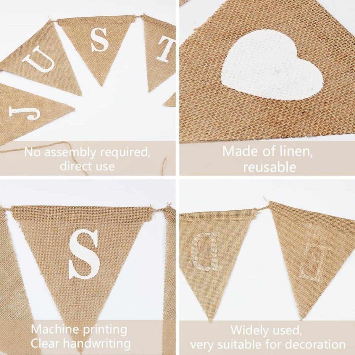 Just Married Girlande Deko Jute Hochzeit Banner Wimpelkette