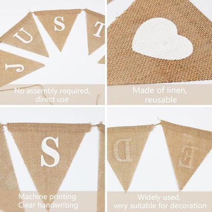 Just Married Girlande Deko Jute Hochzeit Banner Wimpelkette