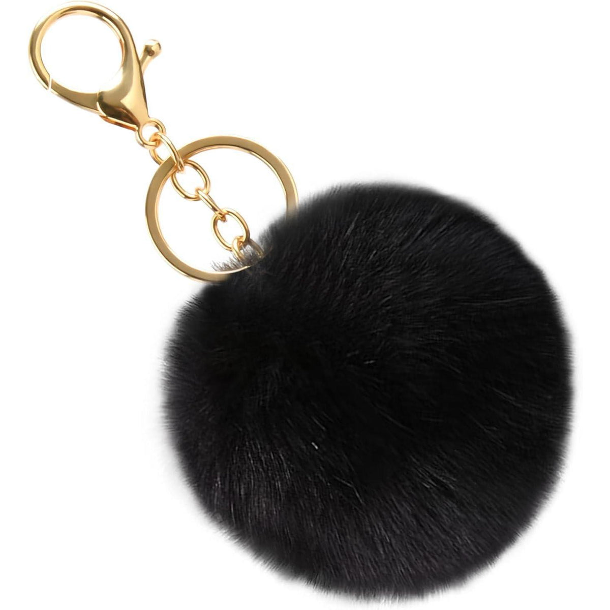 Damen Handtasche Shopper Schwarz mit Kaninchen Pelz Schlüsselanhänger