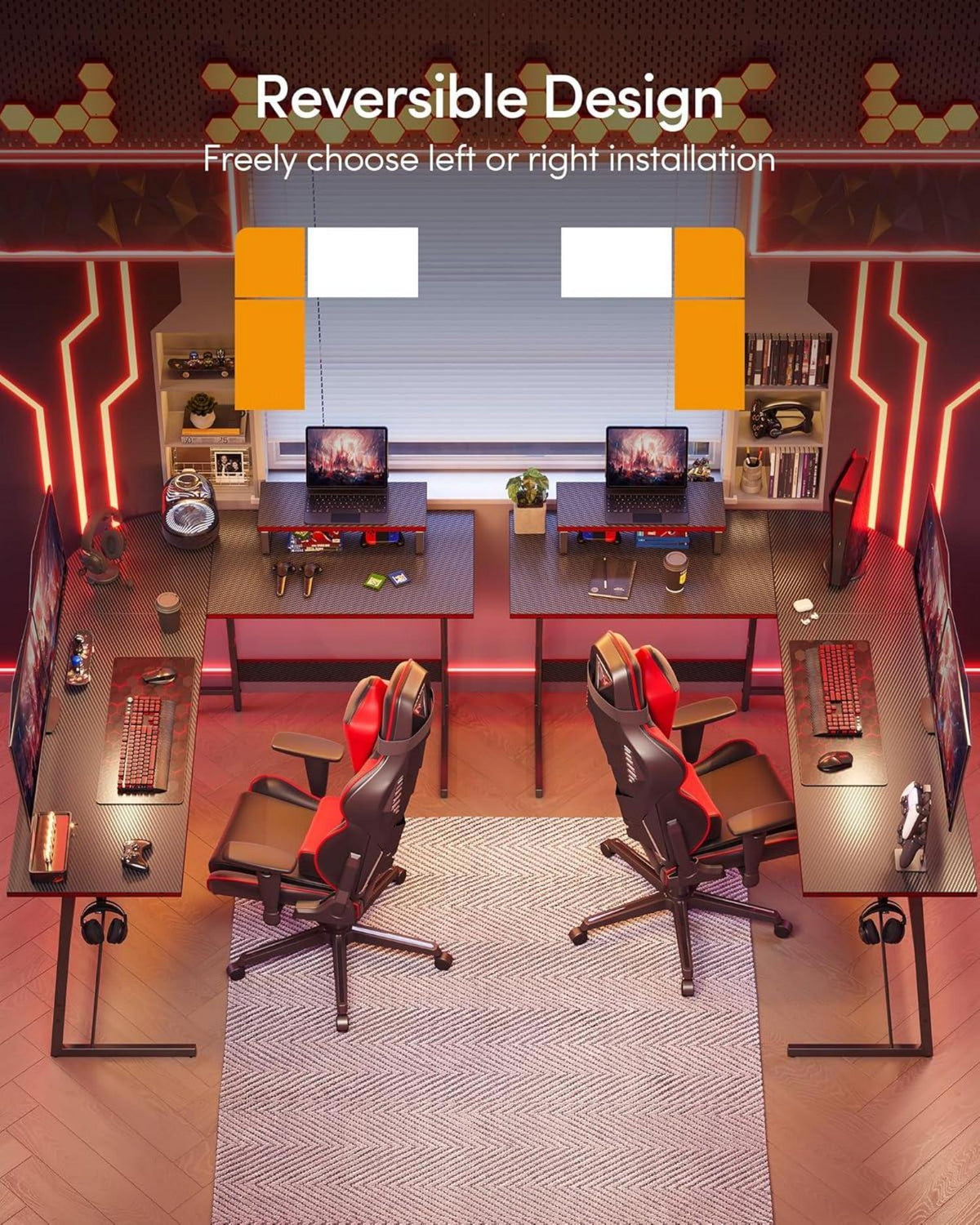 Gaming Eckschreibtisch L-Form 150x120cm mit Monitorständer - Schwarz