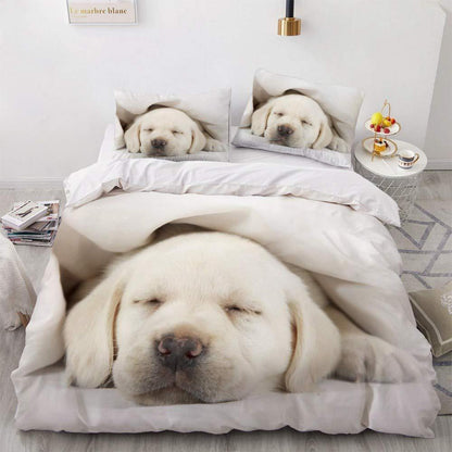 Jungen Bettwäsche 135x200, 4-teilig, Labrador Hund 3D Muster Weiß