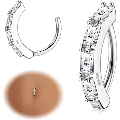 Bauchnabelpiercing Ring Silber 925 mit Zirkonia, 14G Clicker