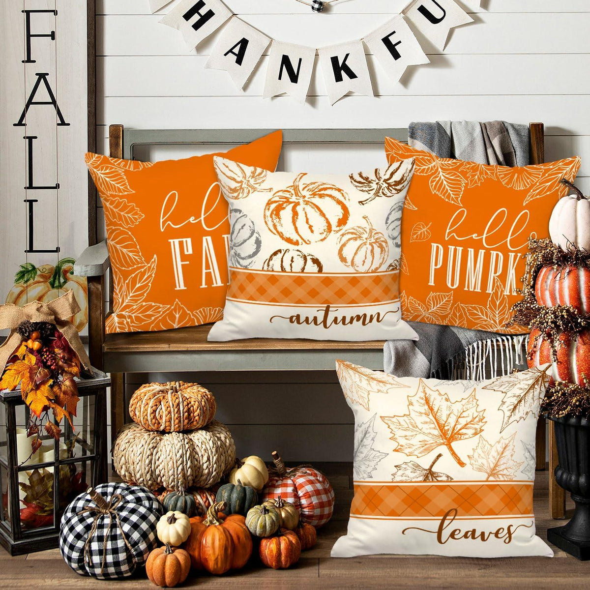 4er Set Herbst Kissenbezug 50x50 cm Thanksgiving Halloween Dekoration