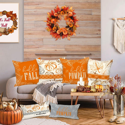 Herbst Kissenbezug Set Kürbis Truck Sonnenblumen 50x50cm Orange