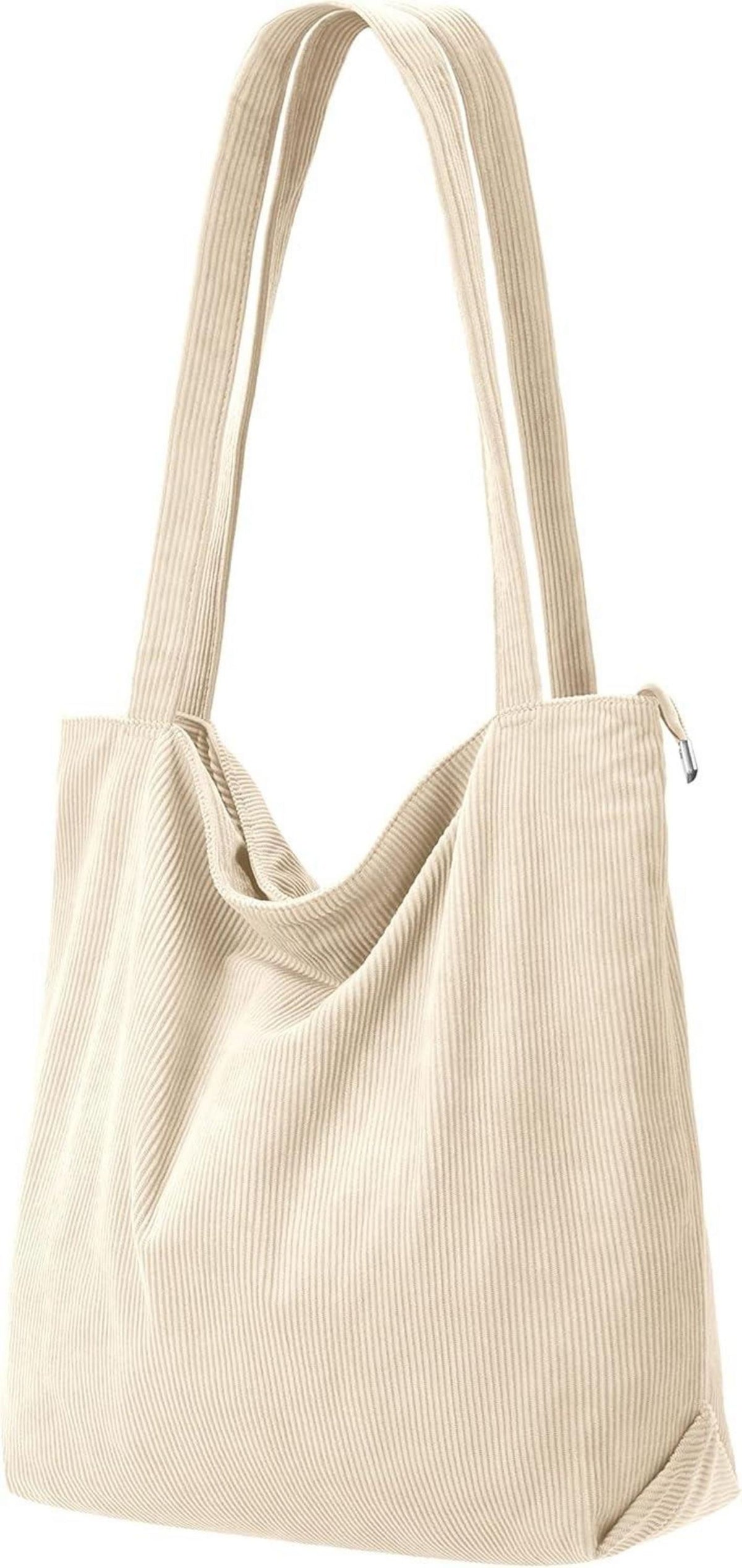 Cord Shopper Damen Beige große Handtasche mit Reißverschluss