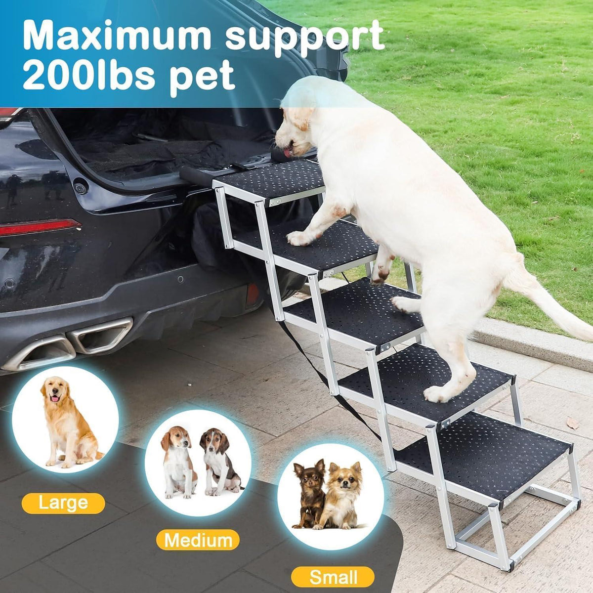 Hundetreppe für Auto & SUV – 5 Stufen, Faltbar & Verstellbar