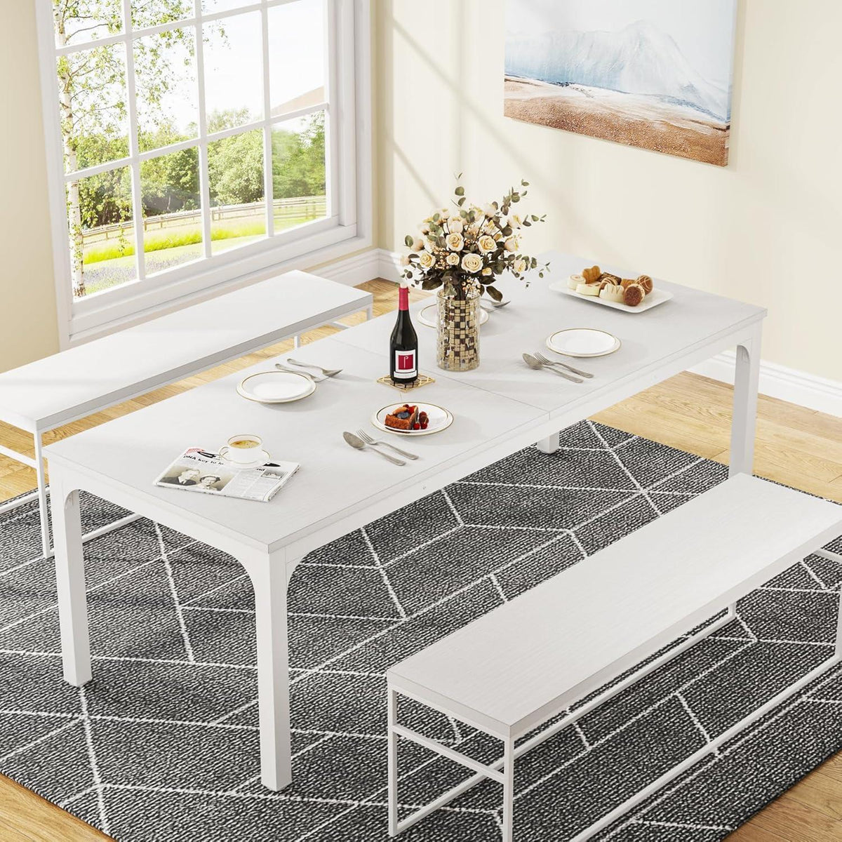 Industrietisch Esstisch 200x70cm für 6-8 Personen Weiß
