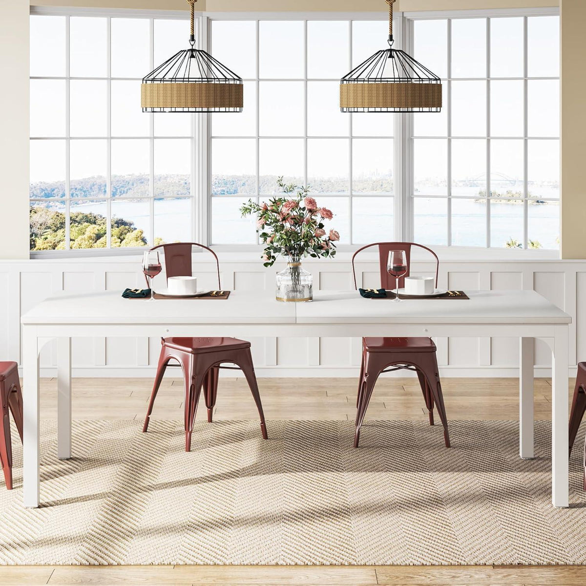 Industrietisch Esstisch 200x70cm für 6-8 Personen Weiß