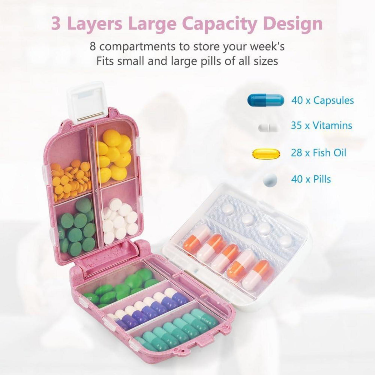 Pillendose 7 Tage Acwoo Tablettenbox Morgens Abends 8 Gitter 3 Schichten Klein BPA Frei