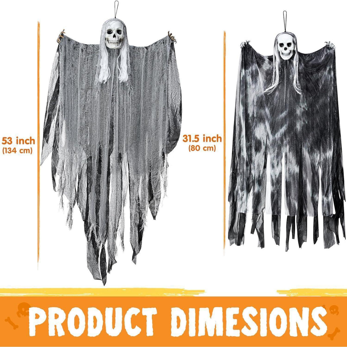 Hängende Halloween-Sensenmänner 3er-Set, 139cm & 88cm