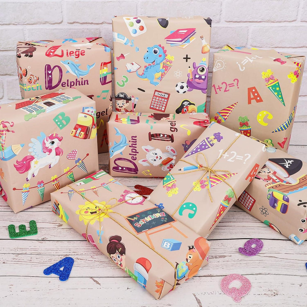 Schulanfang Geschenkpapier Kinder ABC Schultüte Einschulung Deko 8er