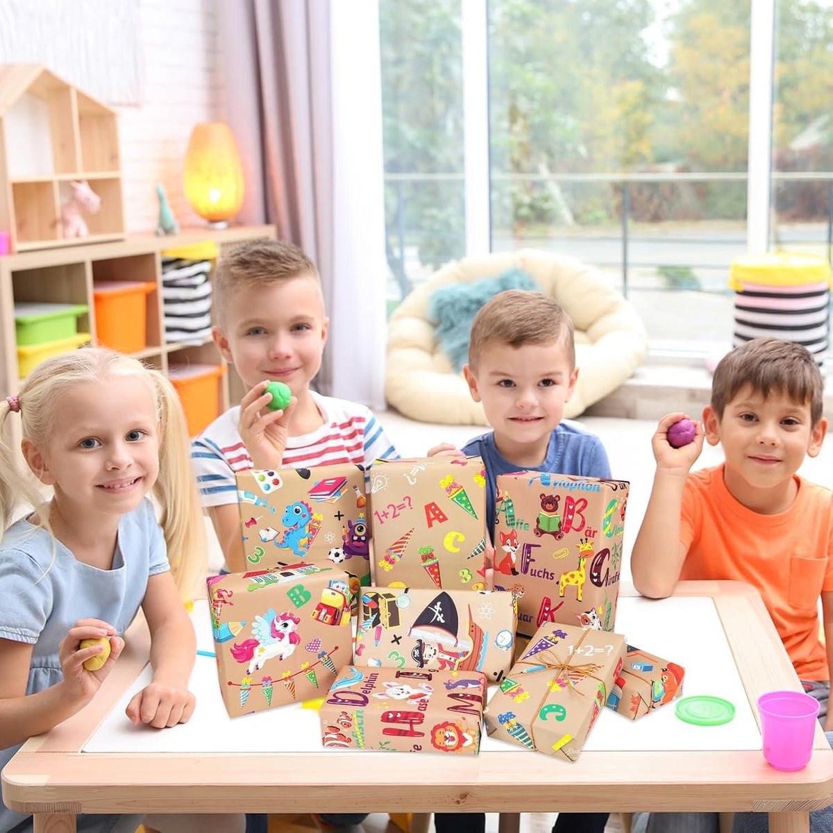Schulanfang Geschenkpapier Kinder ABC Schultüte Einschulung Deko 8er