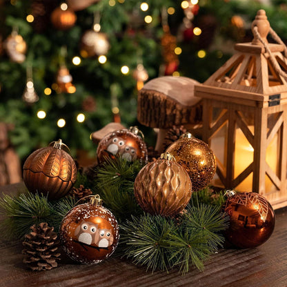 Weihnachtskugeln 12er Set 8cm Bronze Waldland Thema Bruchfest