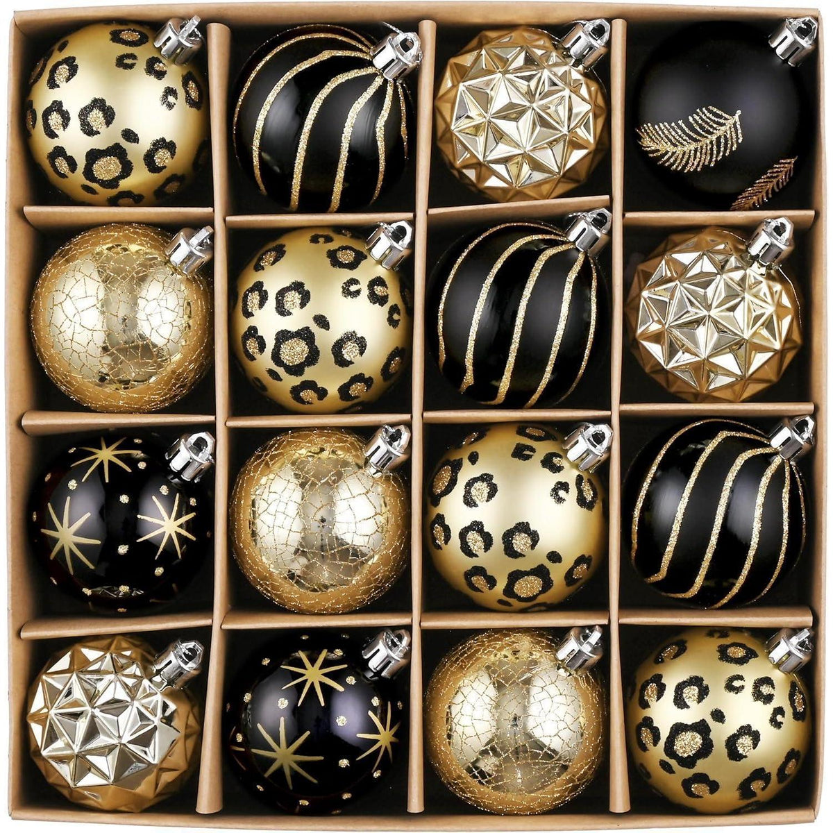 Weihnachtskugeln Schwarz Gold 16er Set 6cm Bruchfest mit Aufhänger