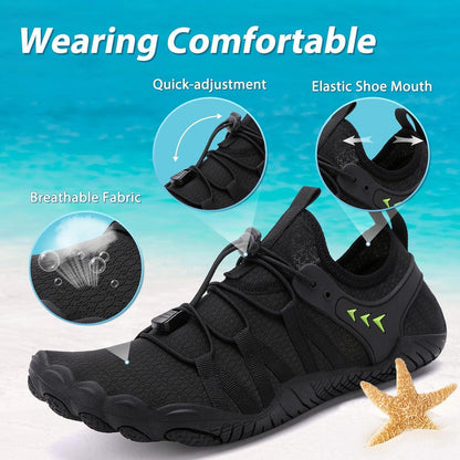 Aqua Schuhe Damen Herren Schnelltrocknend mit Drainagelöchern Schwarz