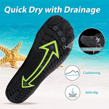 Aqua Schuhe Damen Herren Schnelltrocknend mit Drainagelöchern Schwarz