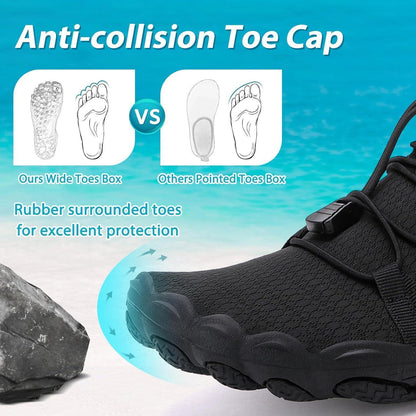 Aqua Schuhe Damen Herren Schnelltrocknend mit Drainagelöchern Schwarz