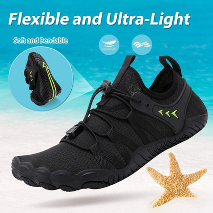 Aqua Schuhe Damen Herren Schnelltrocknend mit Drainagelöchern Schwarz