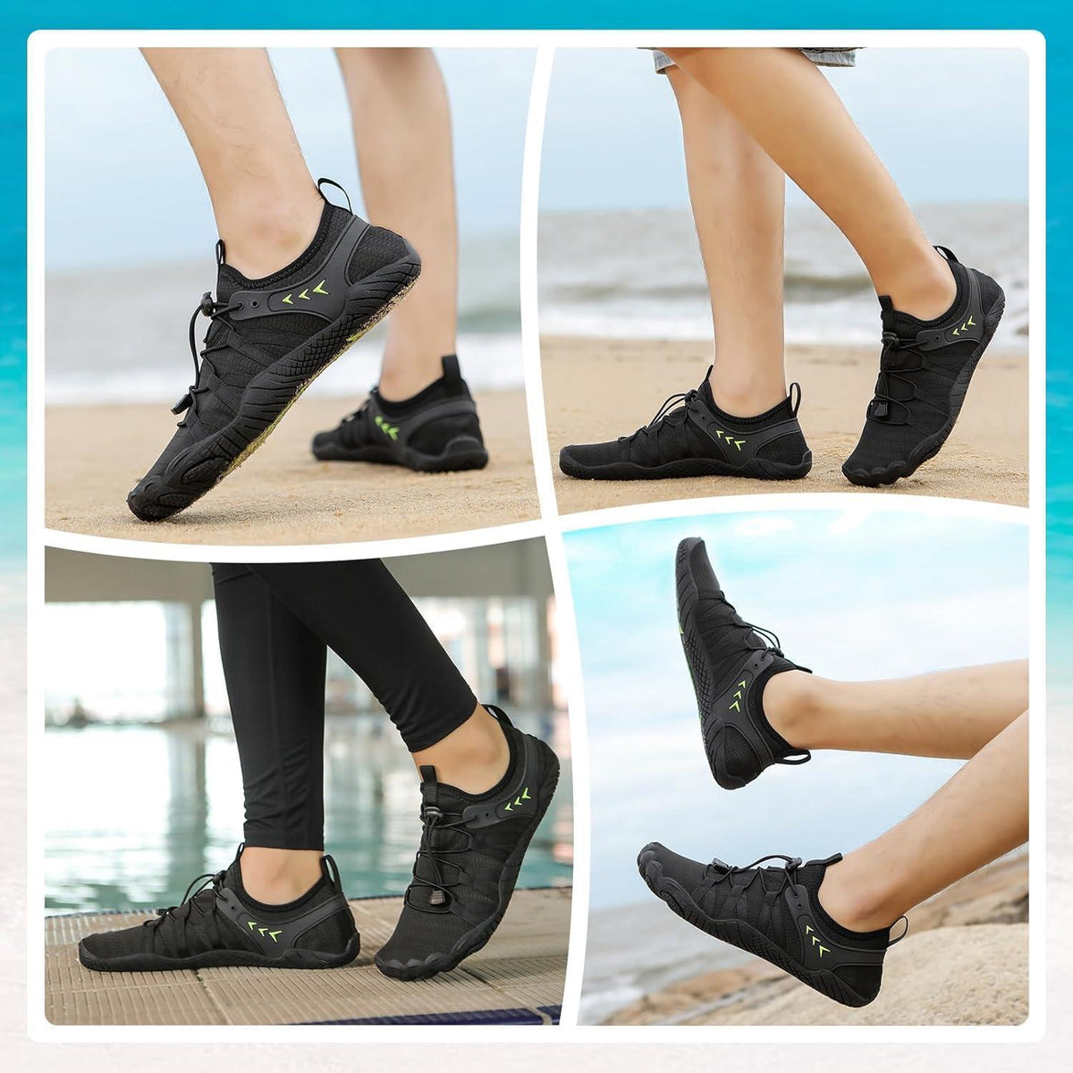 Aqua Schuhe Damen Herren Schnelltrocknend mit Drainagelöchern Schwarz