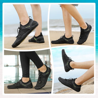 Aqua Schuhe Damen Herren Schnelltrocknend mit Drainagelöchern Schwarz