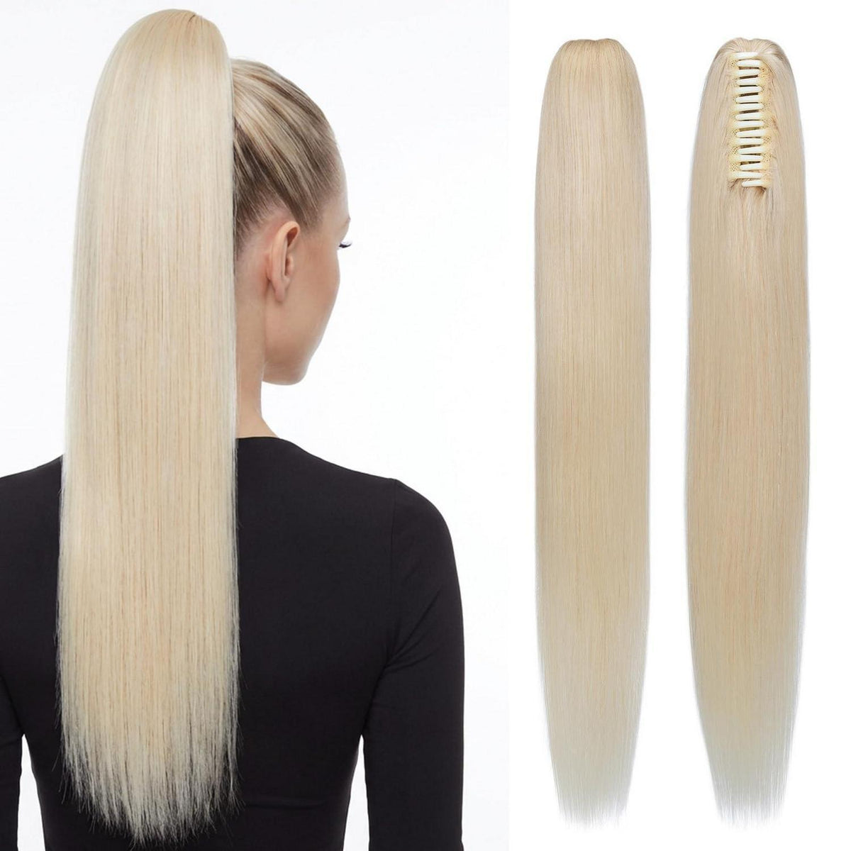 Echthaar Pferdeschwanz Extension Platinblond 55cm