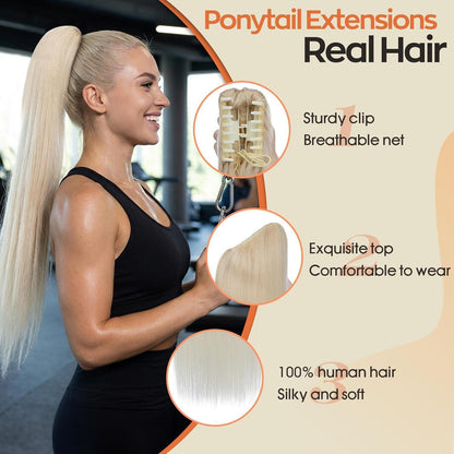 Echthaar Pferdeschwanz Extension Platinblond 55cm