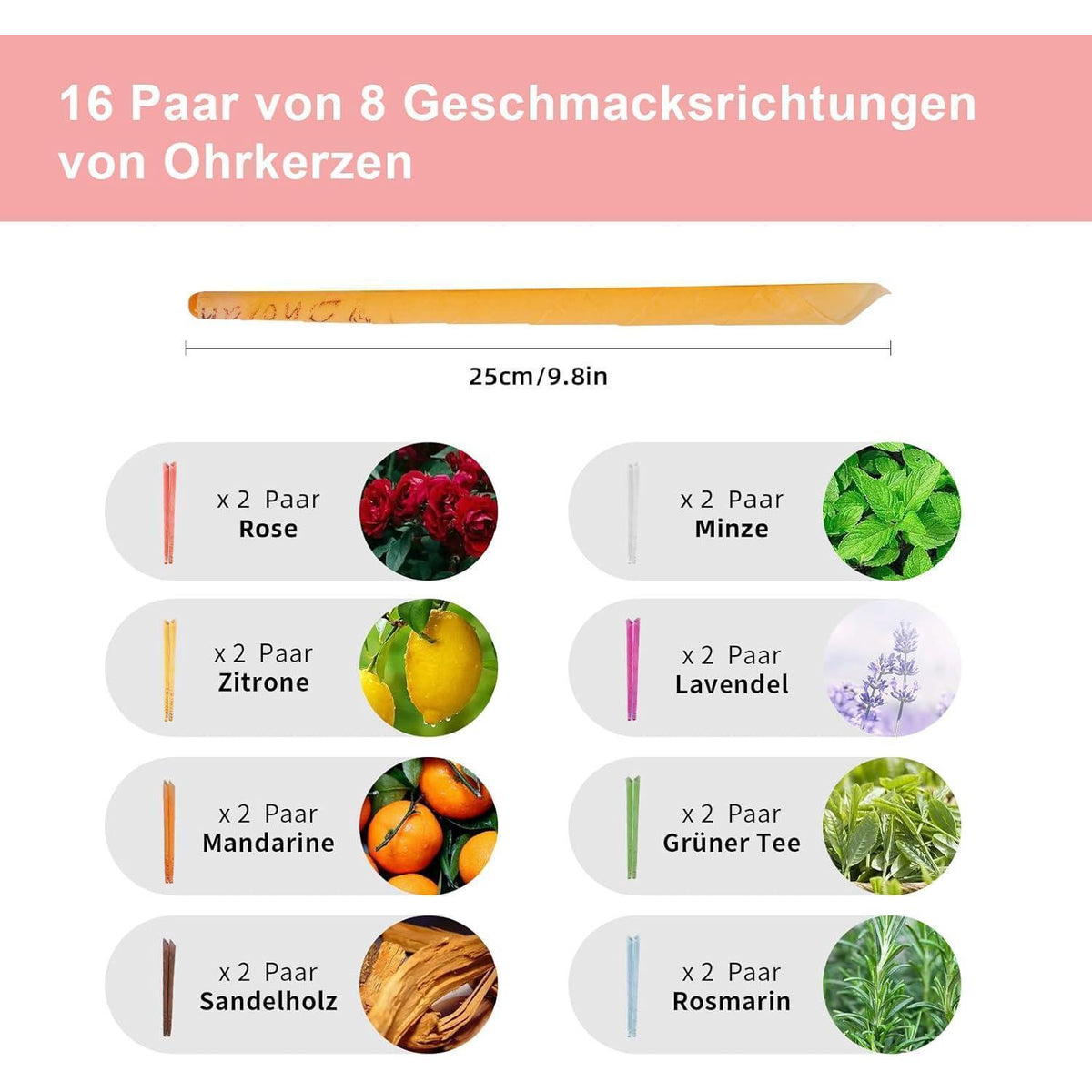 Bienenwachs Ohrenkerzen mit 8 Düften & Schutzscheiben