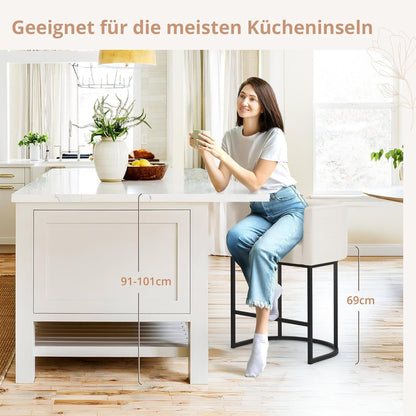 Barhocker Set 2er-Pack mit Lehne & Armlehnen – Weiß