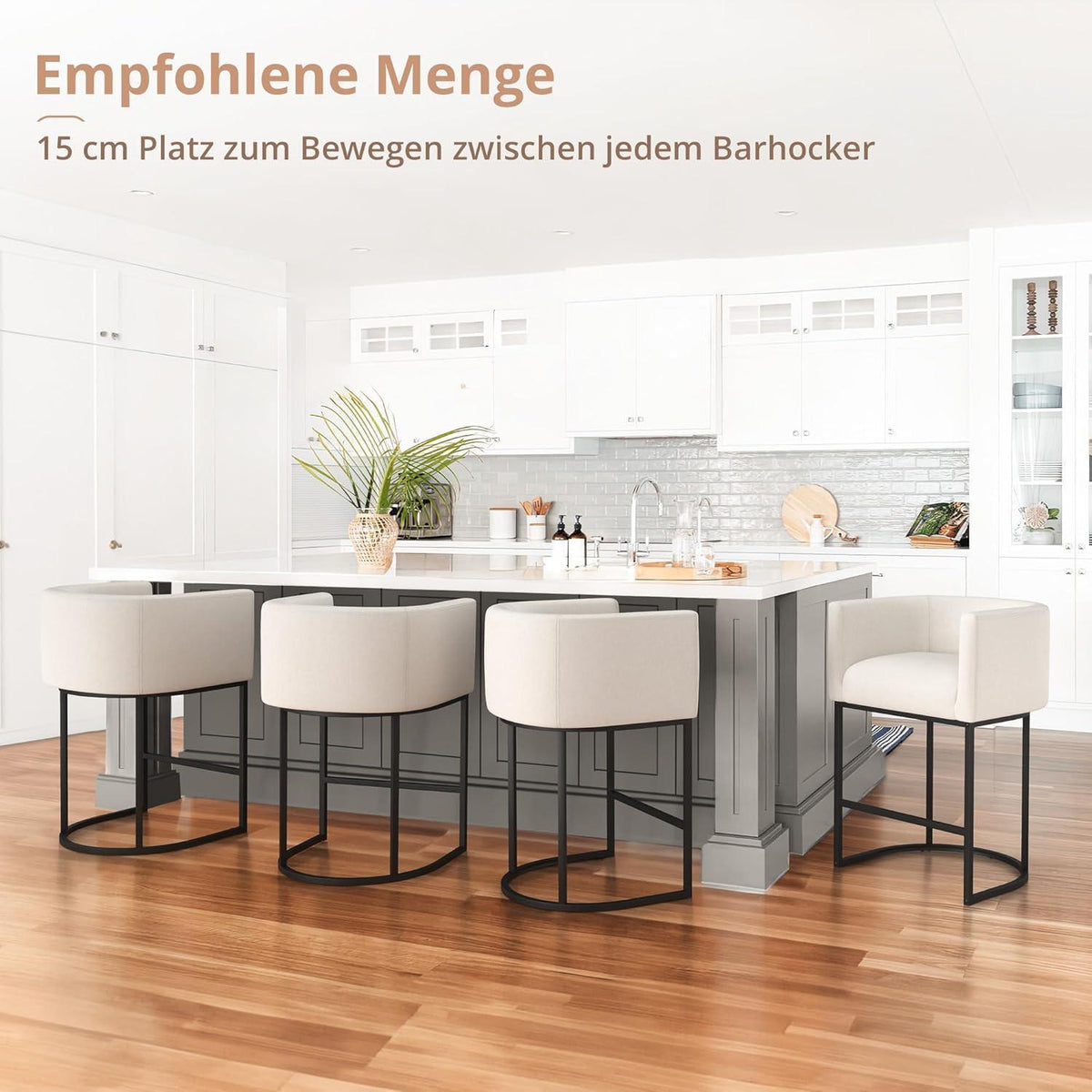 Barhocker Set 2er-Pack mit Lehne & Armlehnen – Weiß