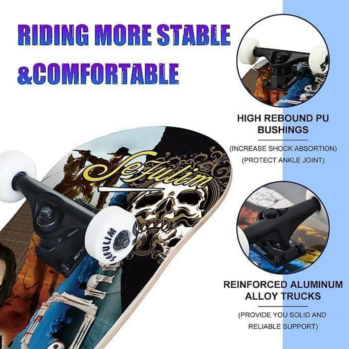 Skateboard 78,9 cm Doppel-Kick Deck für Anfänger und Fortgeschrittene