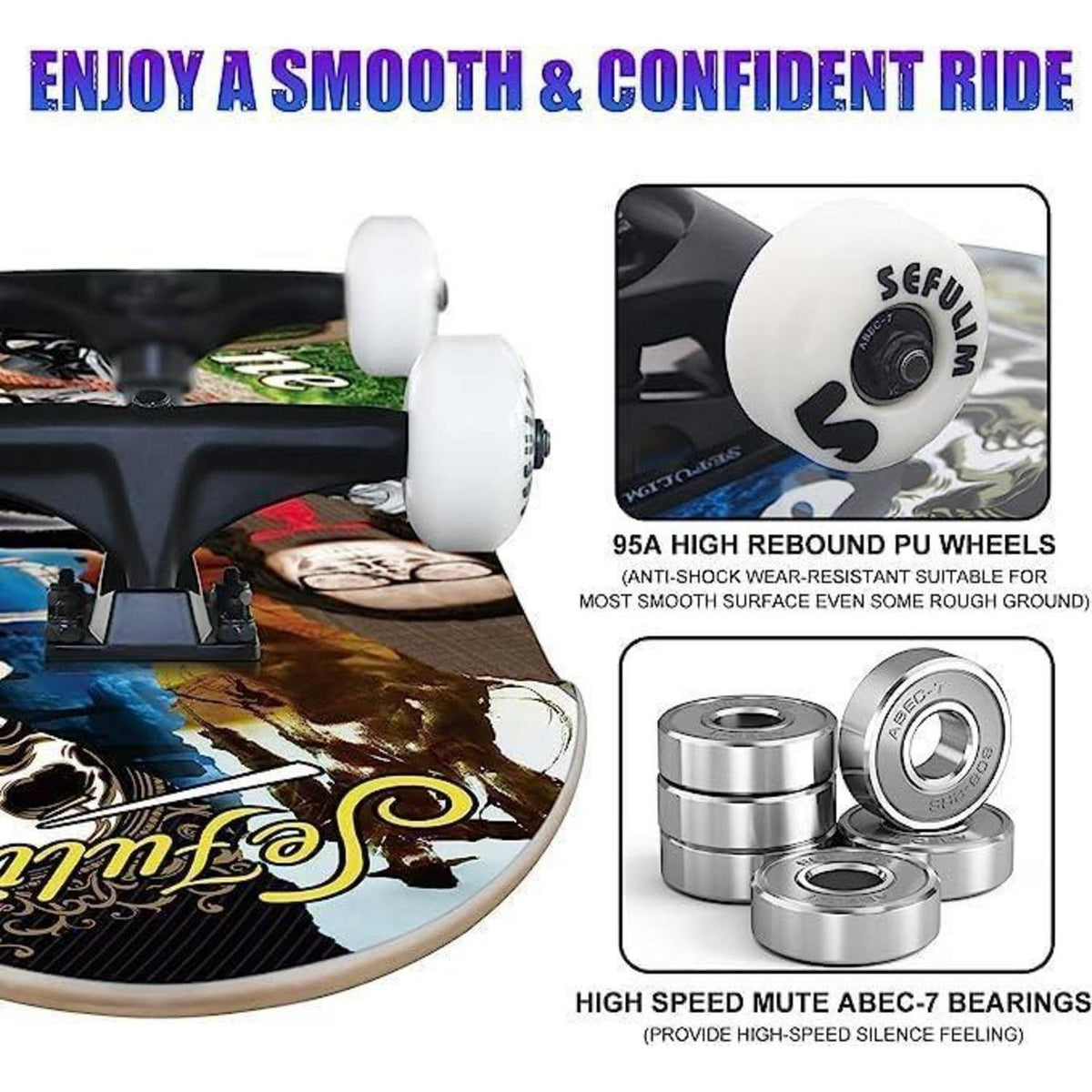 Skateboard 78,9 cm Doppel-Kick Deck für Anfänger und Fortgeschrittene