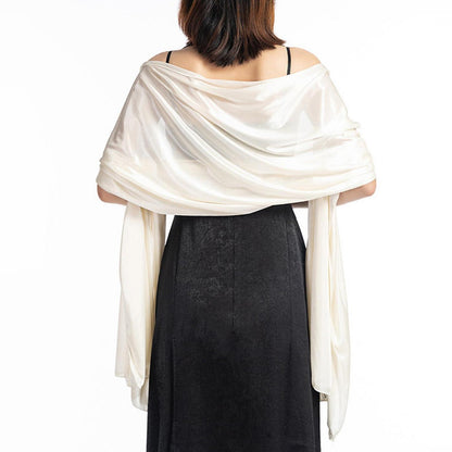 Seidiger Satin Schal Damen - Elegante Wickeltuch Stola Off-White