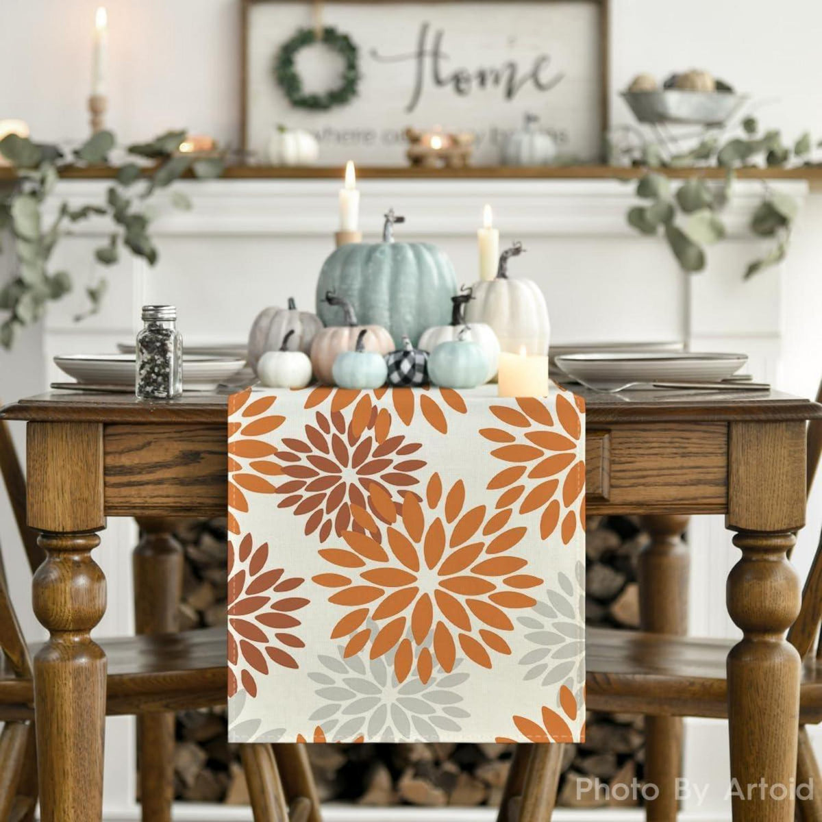 Tischläufer Blumen Orange Dahlie Herbst 40x140 cm