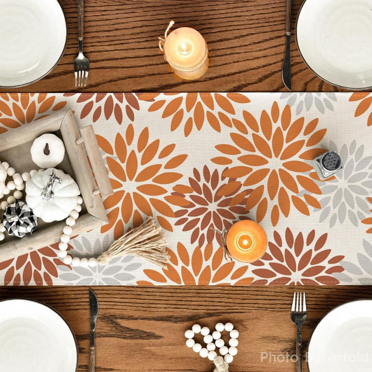 Tischläufer Blumen Orange Dahlie Herbst 40x140 cm