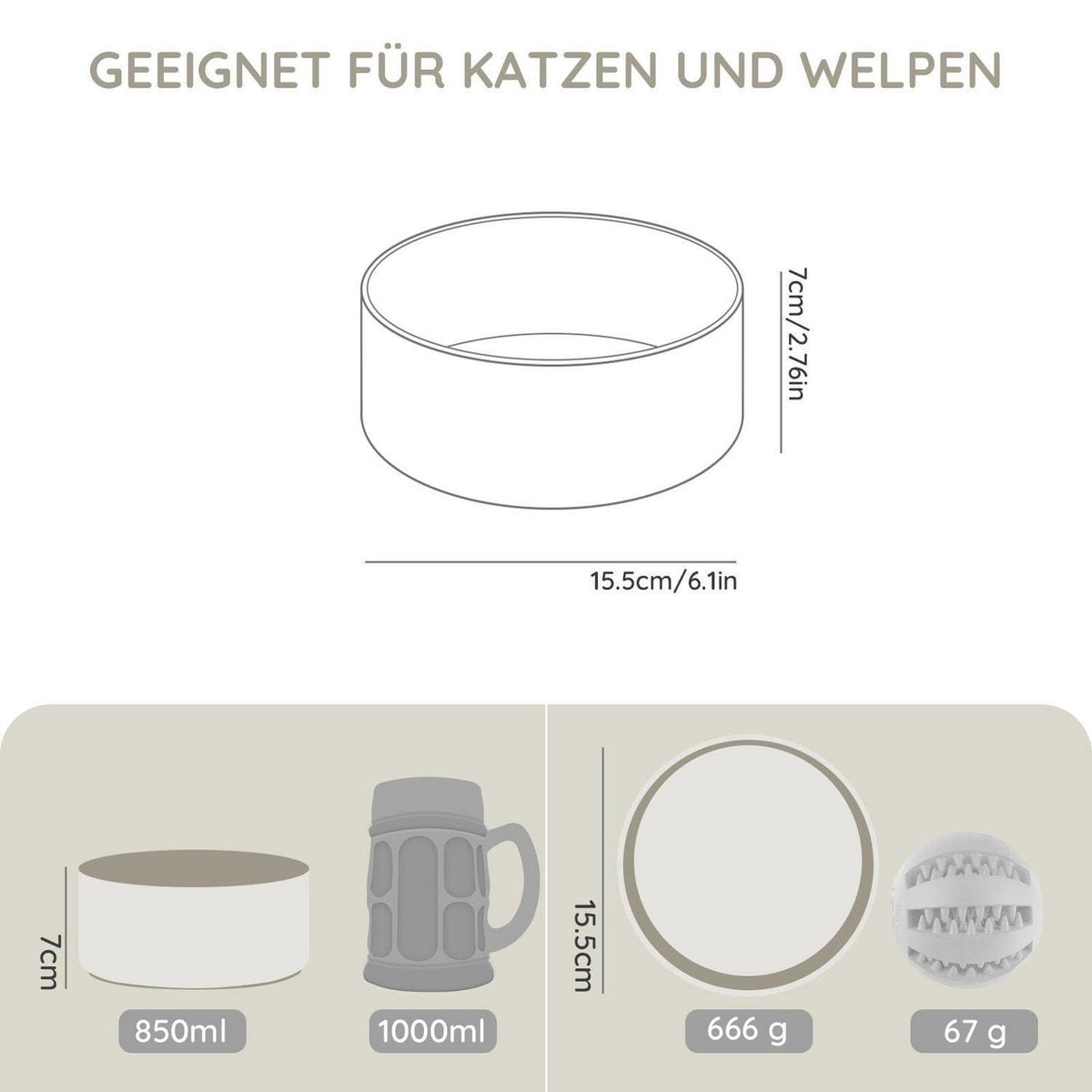 Keramik Hundenapf 850ml Grau – Stabil & Leicht zu Reinigen