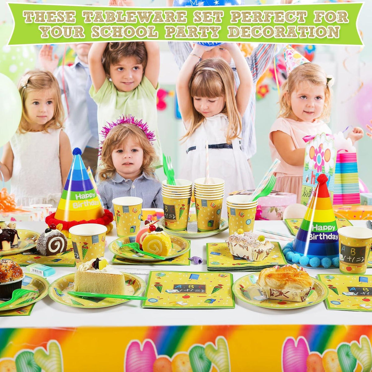 60-teiliges Schulanfang Servietten Set Einschulung Deko Zubehör_ABC Tafel
