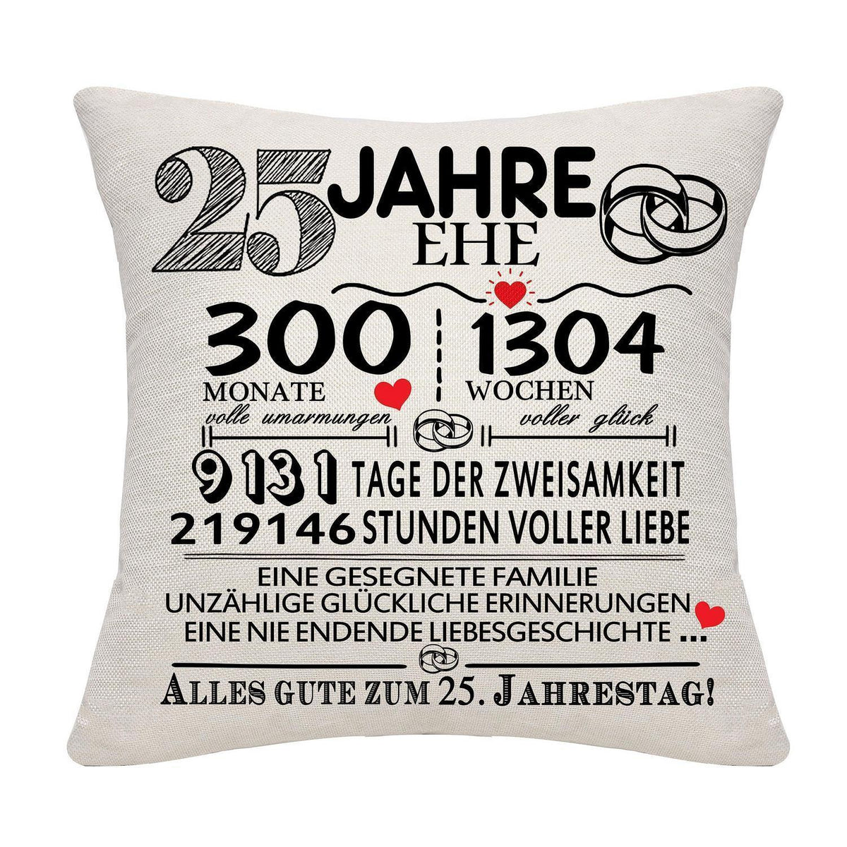 25 Jahre Hochzeitstag Kissenbezug - Silbernes Jubiläum Geschenk