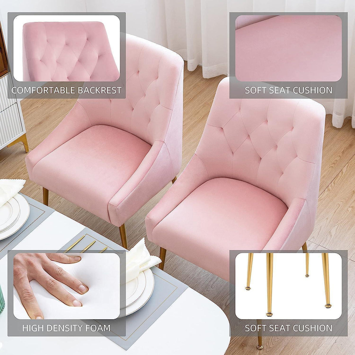 Samt Esszimmerstühle 6er Set – Modern & Komfortabel Rosa