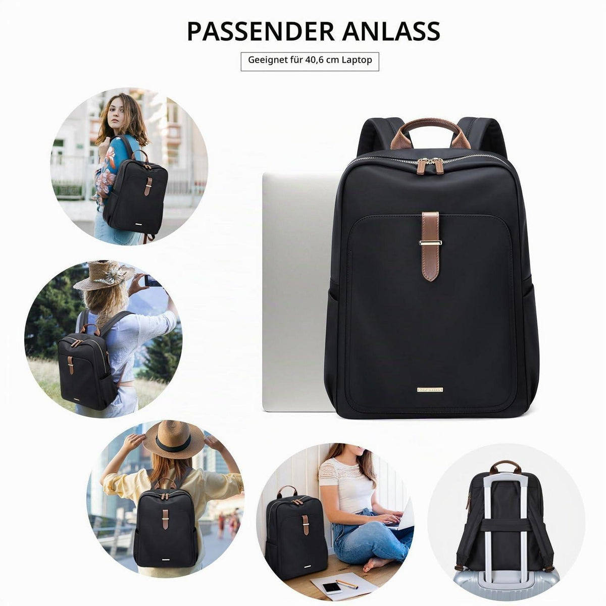 Laptop Rucksack 16 Zoll Damen & Herren – Elegante Schul- & Reisetasche Schwarz