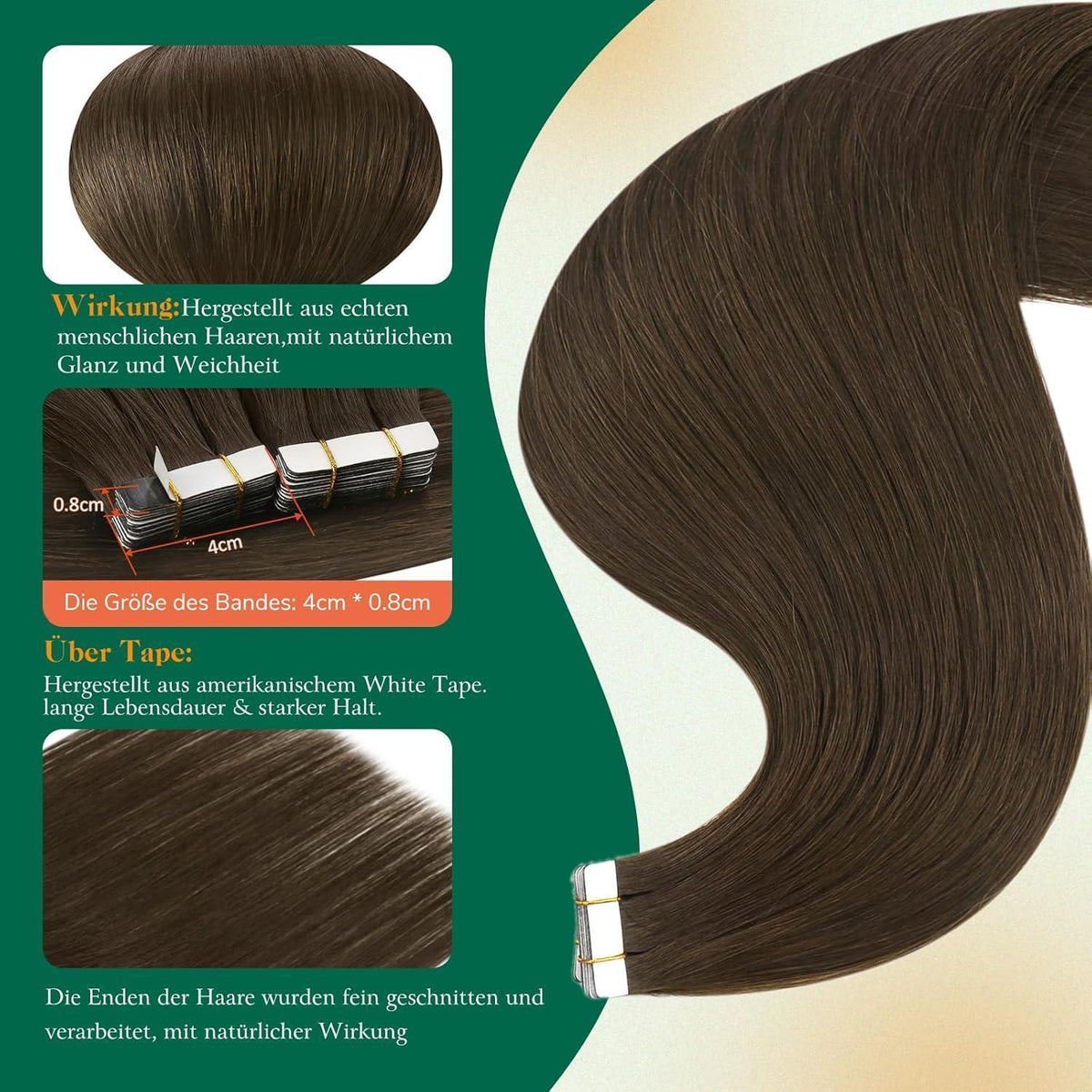 Echthaar Tape Extensions Braun 60cm – Natürliche Verlängerung