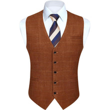 Herren Anzugweste Karomuster V-Ausschnitt Orange Braun XXL