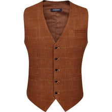 Herren Anzugweste Karomuster V-Ausschnitt Verstellbar Gebranntes Orange 4XL