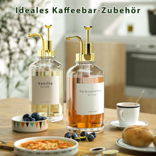 Pumpspender Sirup Spender Glasflasche 500ml 4x + Etiketten